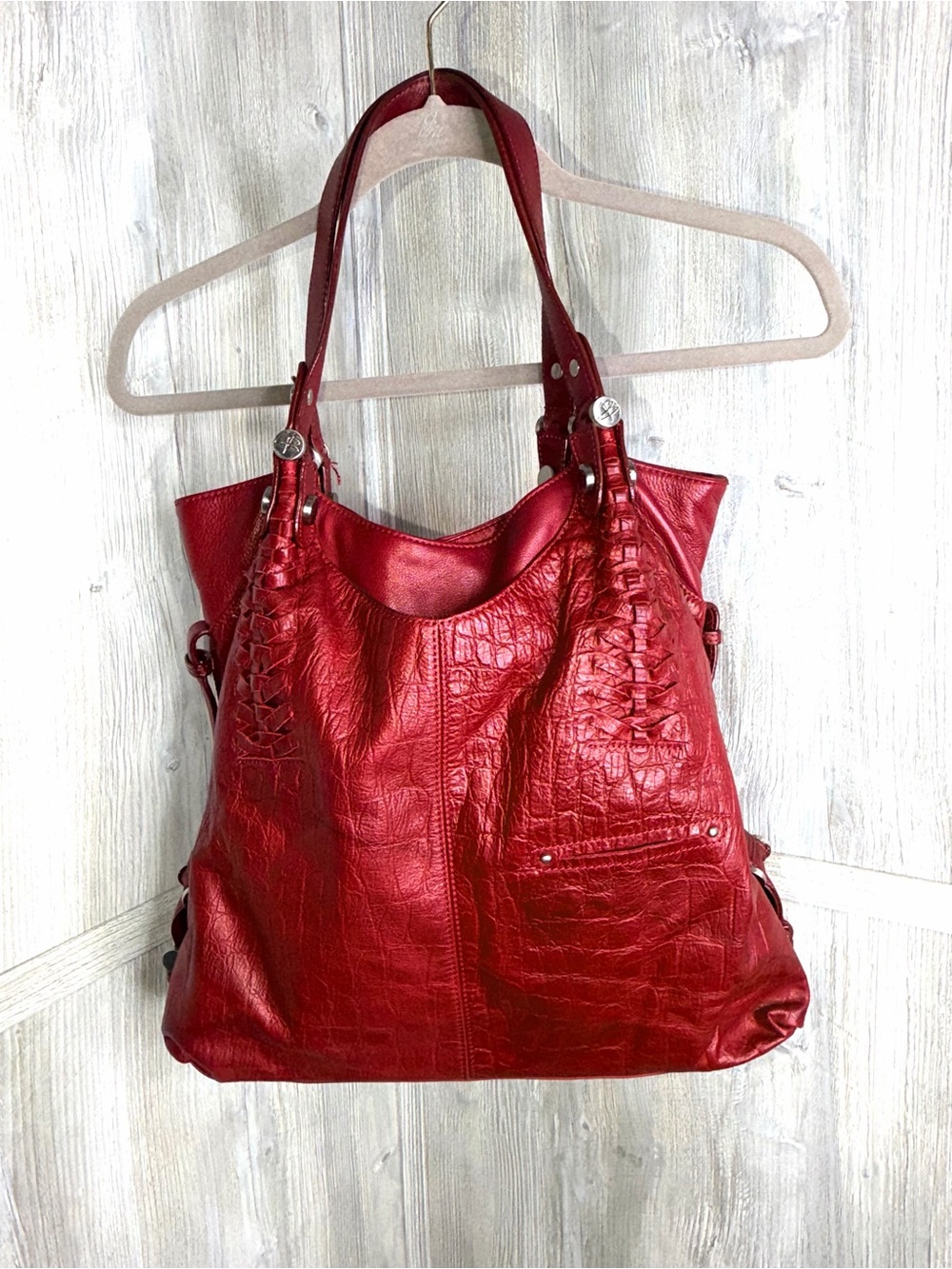 B Makowsky Red Leather Shoulder Bag